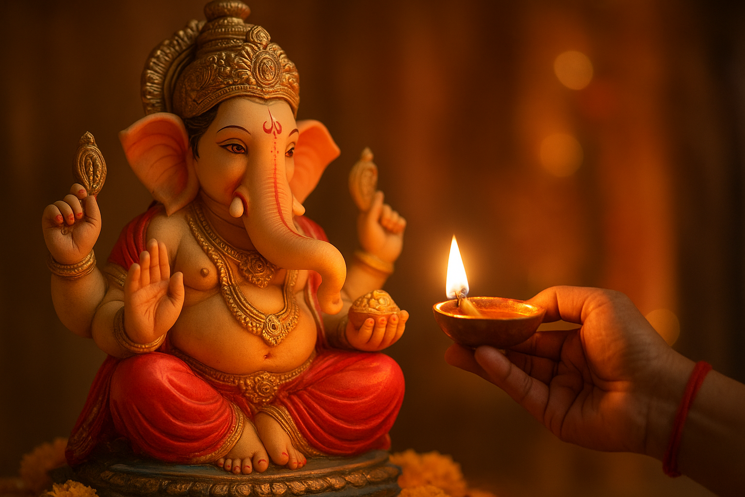 Offer Diya to Bhagwan Ganesha