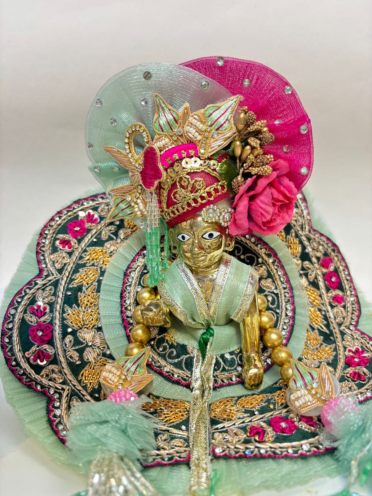 Kri-Radhey Green jardogi handwork poshak