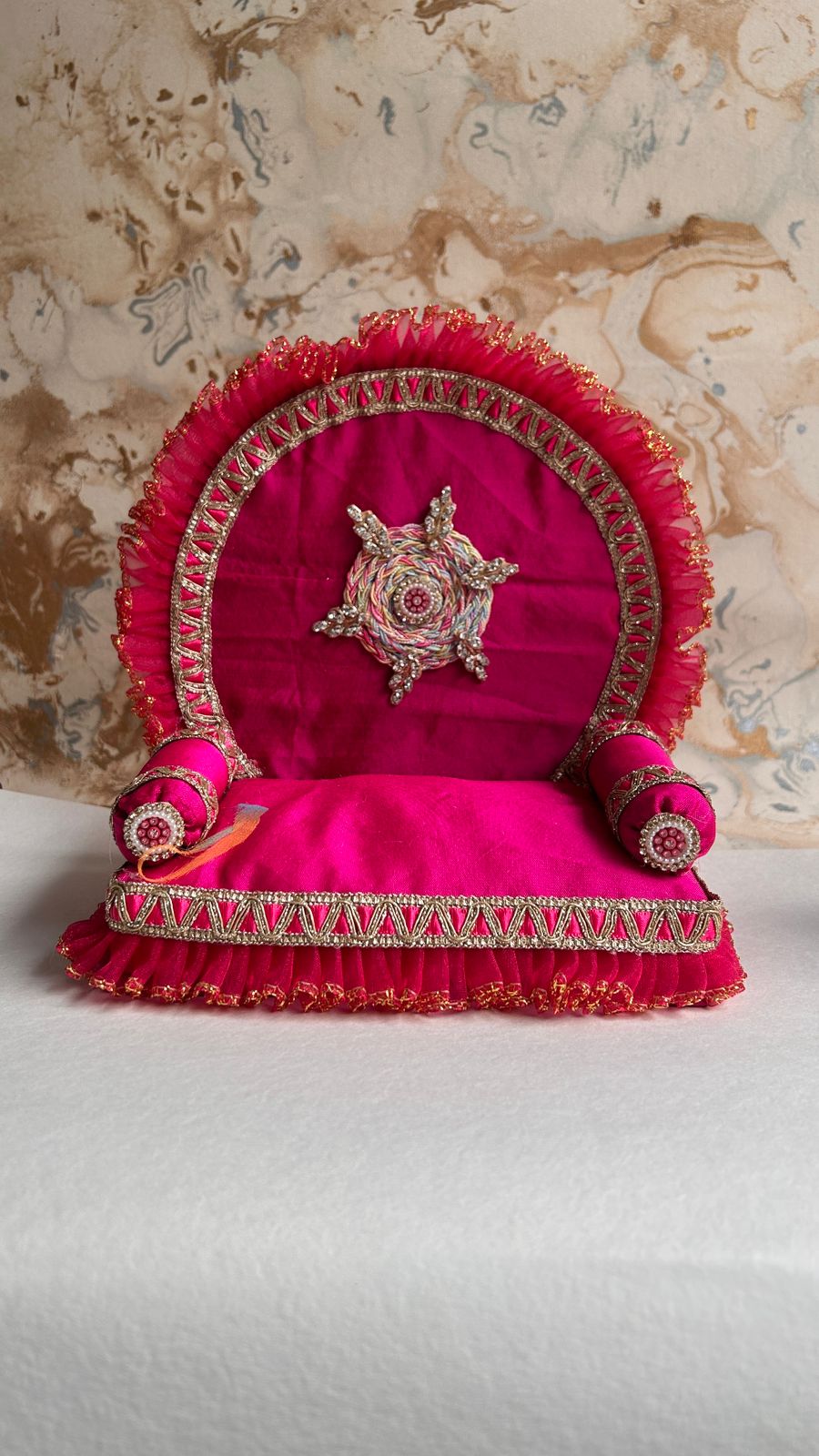 KRI-RADHEY Royal satin pink singhasan