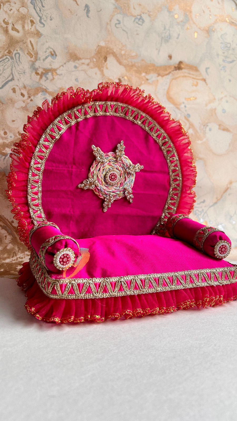 KRI-RADHEY Royal satin pink singhasan