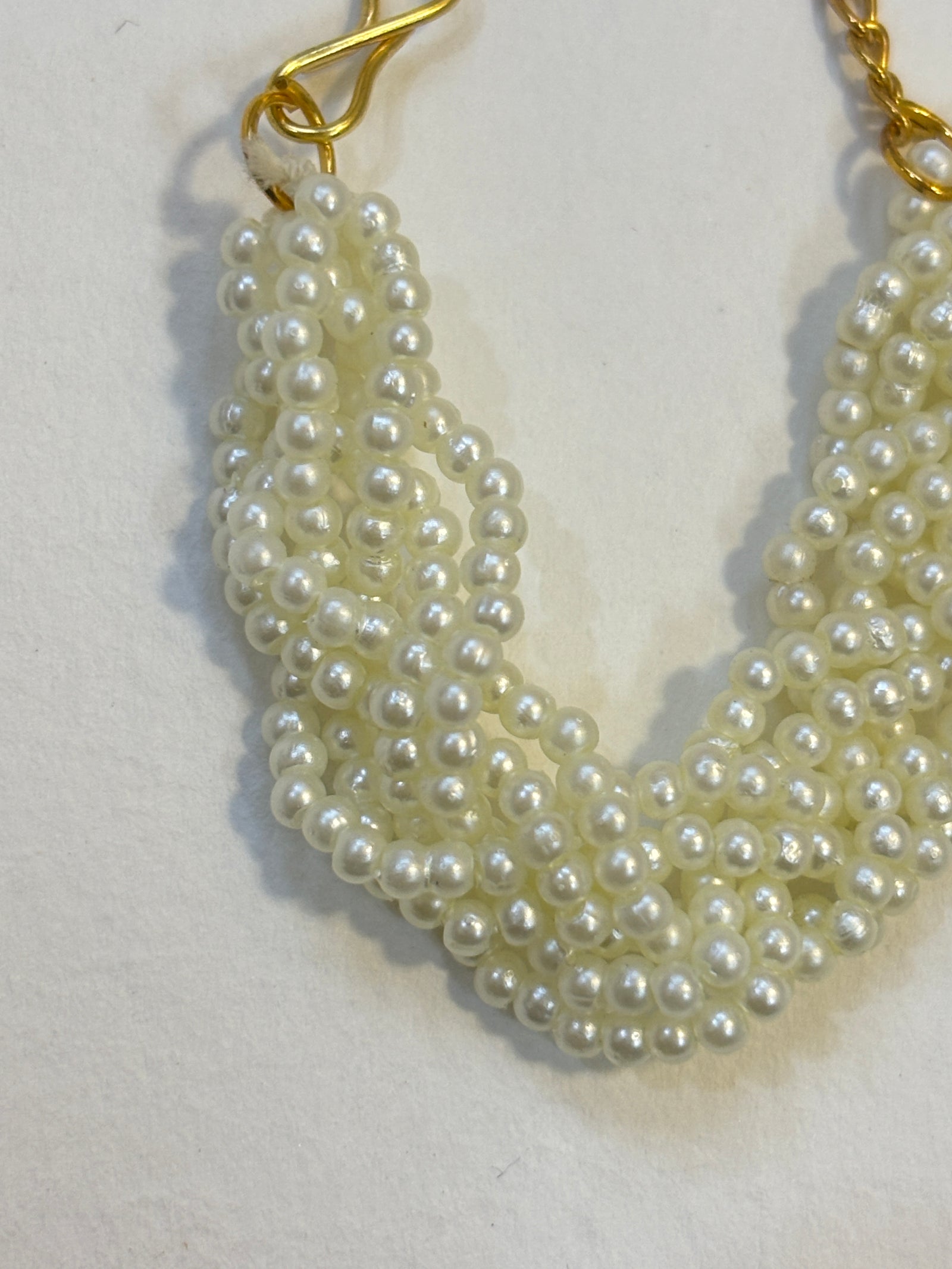 Kri-Radhey Gold white pearl drape mala